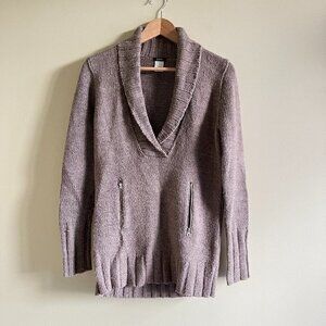 J. CREW Wool Chalet shawl‎ neck collar sweater Tunic Womens Sz S Zipped Pockets